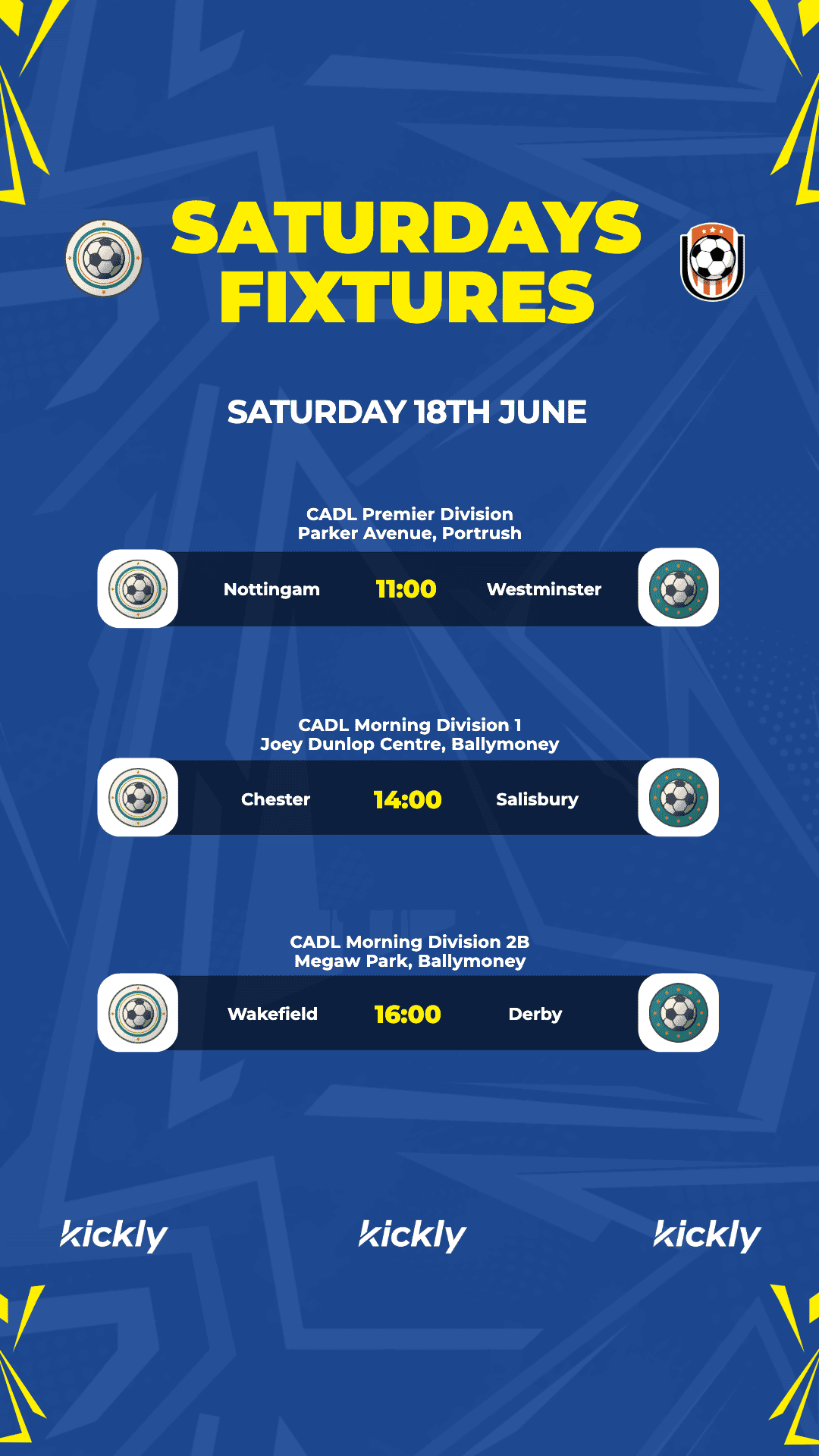 Soccer Weekend Fixtures Design Kickly