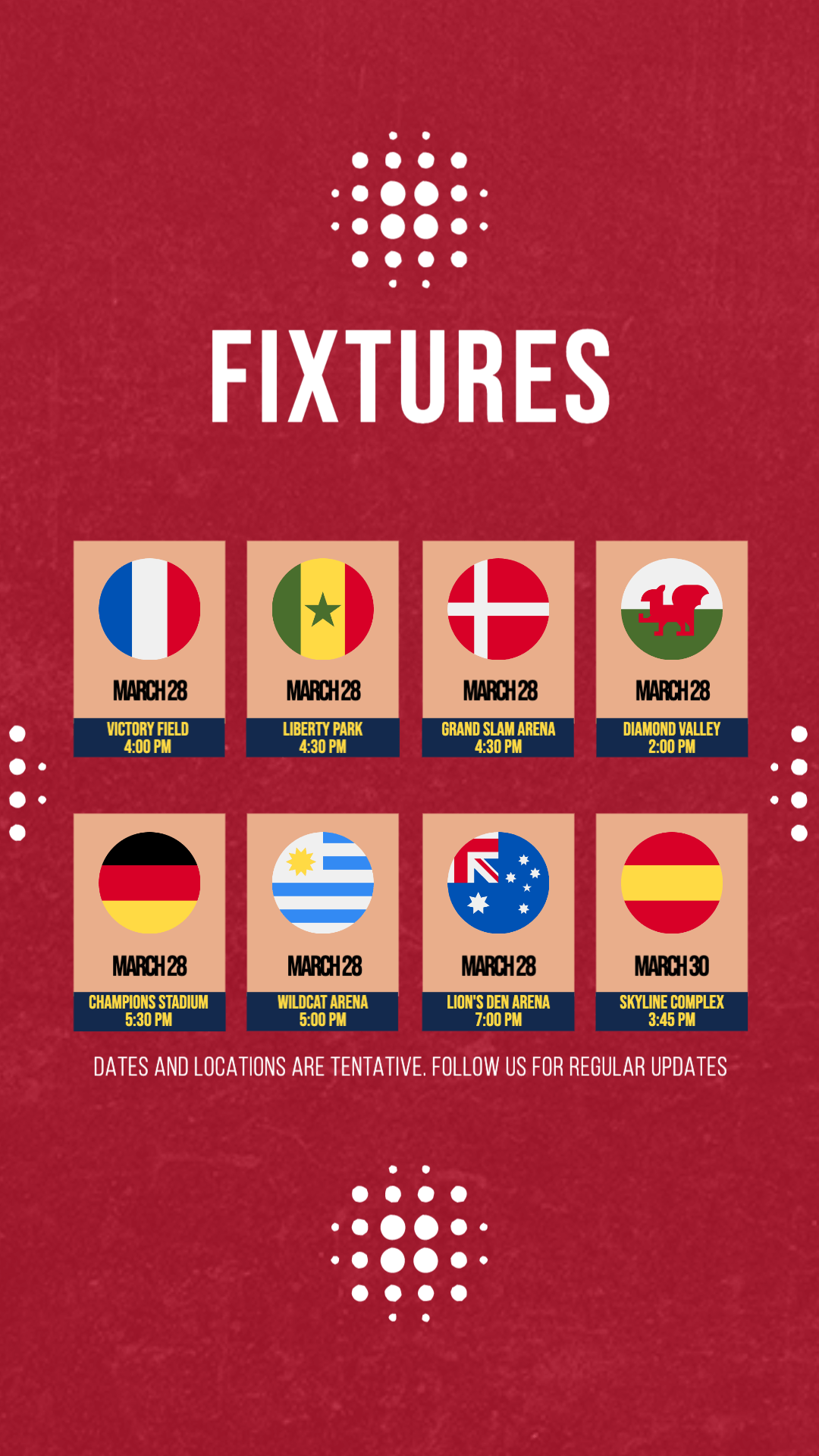Free National Team Upcoming Fixtures Template V